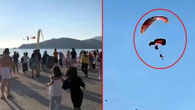Havada çarpışan 3 yamaç paraşütü pilotu denize düştü, o anlar kamerada