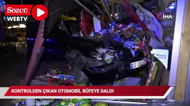 Kontrolden çıkan otomobil büfeye daldı, facia ucuz atlatıldı