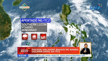 PAGASA: Malaking bahagi ng bansa, uulanin dahil sa ITCZ | UB