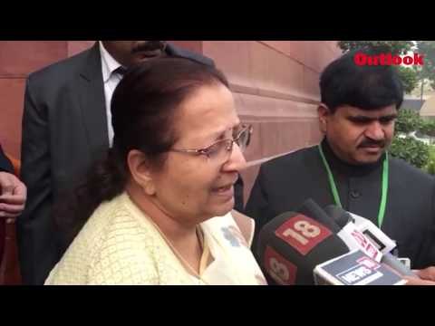 Lok Sabha Speaker Sumitra Mahajan speaking on Madhya Pradesh results at the Parliament, Delhi