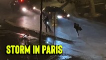 'Dramatic footage of intense winds from Storm Aurore SLAMMING Paris, France'