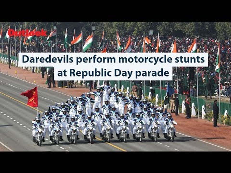 Daredevils perform motorcycle stunts at Republic Day parade