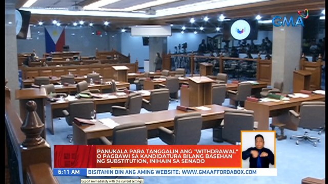 Panukala para tanggalin ang withdrawal o pagbawi sa kandidatura bilang basehan ng substitution, inihain sa Senado | UB
