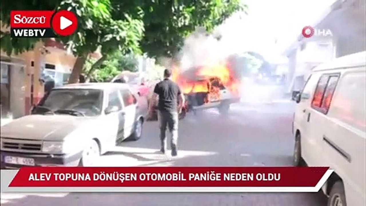 Alev topuna dönen otomobilin freni boşalınca panik yaşandı
