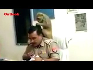 This UP Police Officer Gets Free Hair Treatment From A Monkey