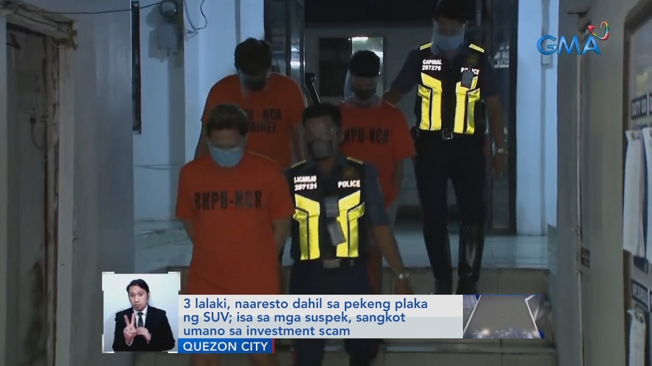 3 lalaki, naaresto dahil sa pekeng plaka ng SUV; isa sa mga suspek, sangkot umano sa investment scam | Saksi