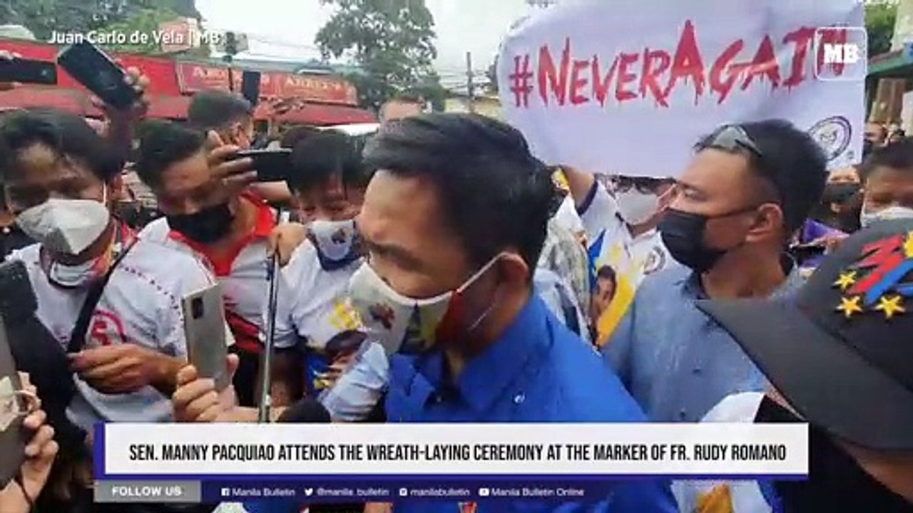 Sen. Manny Pacquiao attends the wreath-laying ceremony at the marker of Fr. Rudy Romano