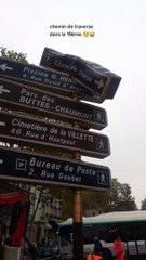 Des agents de la ville de paris remplace un faux panneau "chemin de traverse" par un vrai sans s'en rendre compte