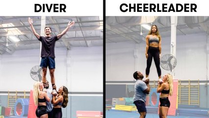 Synchronized Divers Try To Keep Up With Cheerleaders