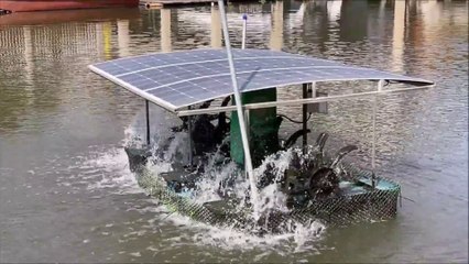 Solar panel water turbine for water treatment increasing oxygen made in Thailand