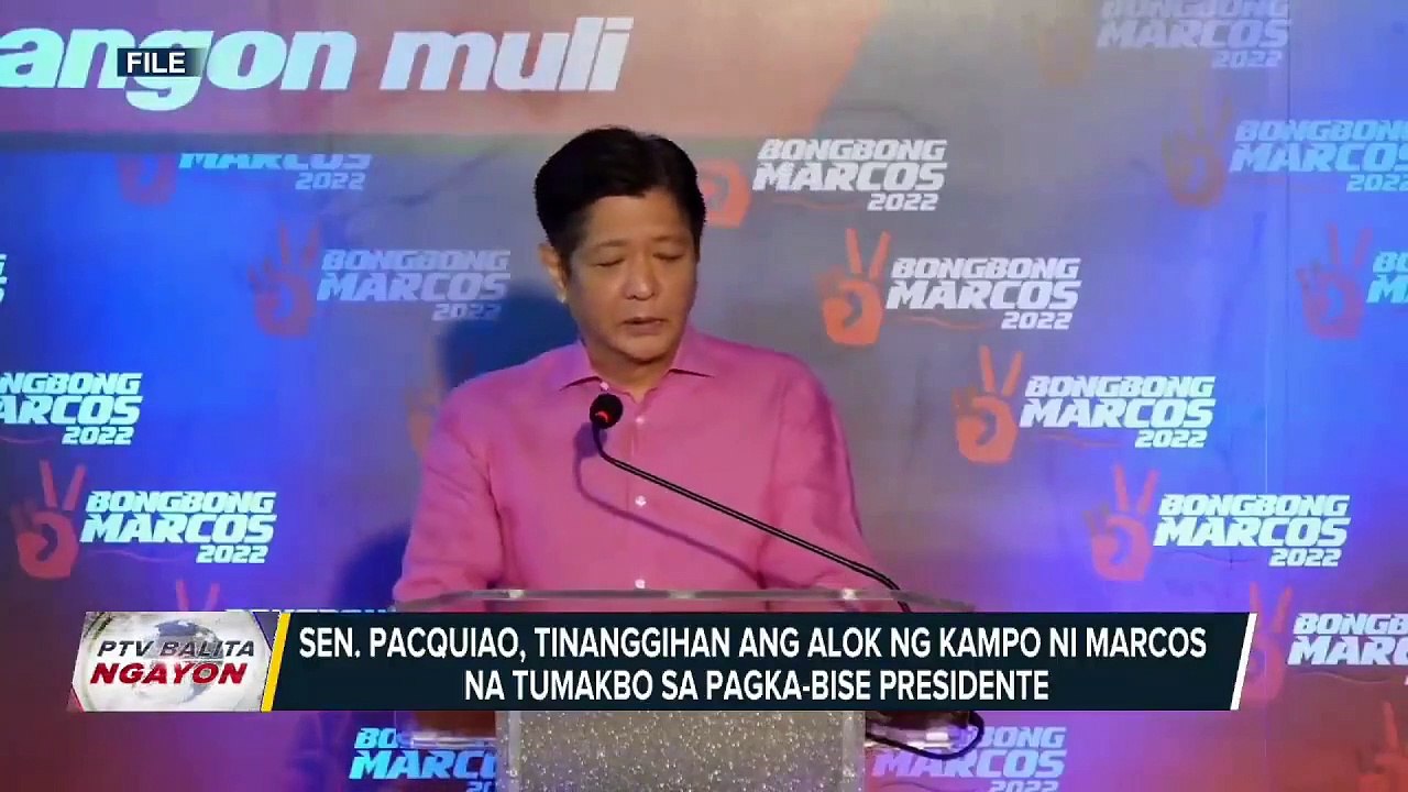 Sen. Pacquiao, tinanggihan ang alok ng kampo ni Marcos na tumakbo sa pagka-bise presidente