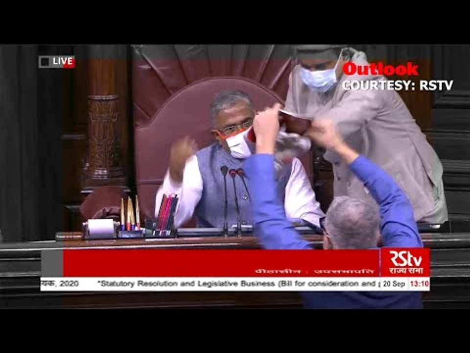 Rajya Sabha Dramatic Scene: Mic Broken, Papers Thrown Over Farm Bills