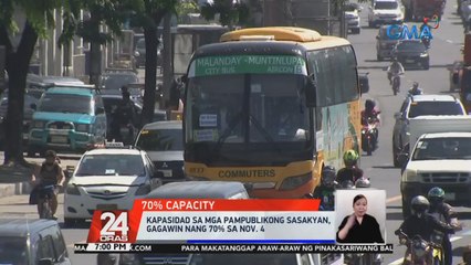 Kapasidad sa mga pampublikong sasakyan, gagawin nang 70% sa Nov. 4 | 24 Oras