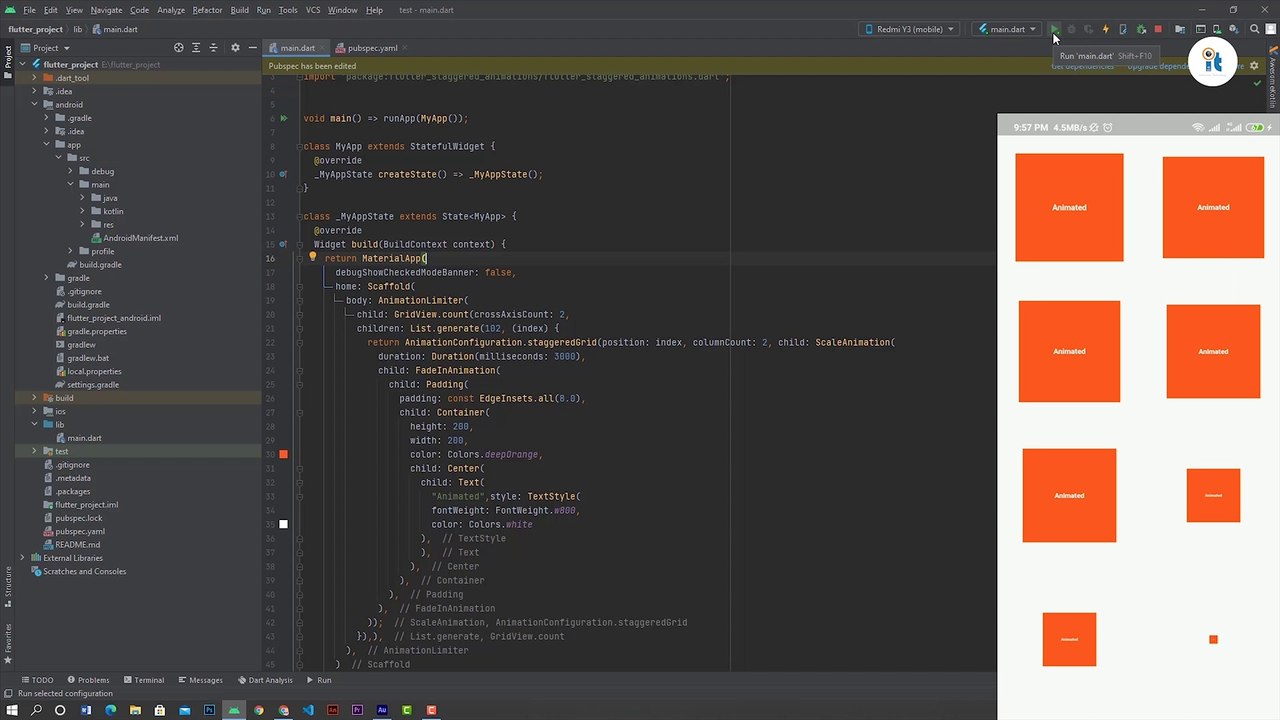 Flutter staggered Animation code example. flutter Grid View Animation ...