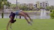 Cheerleader Performs Multiple Flips And Spins While Tumbling