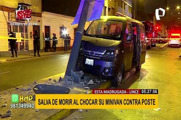 Mujer se duerme y estrella minivan contra poste en Lince