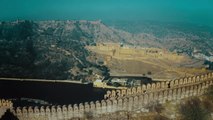 Aerial View of Amer fort Shows People Enjoying Themselves While Running on City Walls of Jaipur