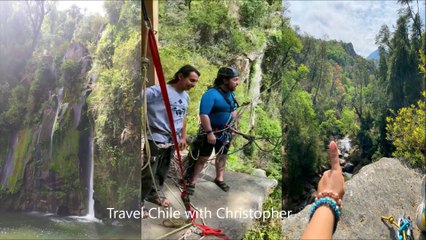 Pendulum jump at las Buitreras Waterfall in Curico city, Maule, Chile