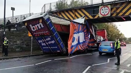 A B&M lorry struck a railway bridge in Perth on Sunday afternoon. Credit: Michael Gillen