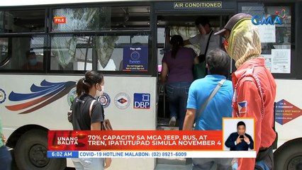 70% capacity sa mga jeep, bus, at tren, ipatutupad simula November 4 | UB