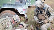 US Army paratroopers assigned to 173rd Airborne Brigade conduct an Bayonet Ready 22 Mounted Attack