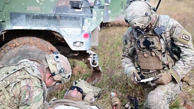 US Army paratroopers assigned to 173rd Airborne Brigade conduct an Bayonet Ready 22 Mounted Attack