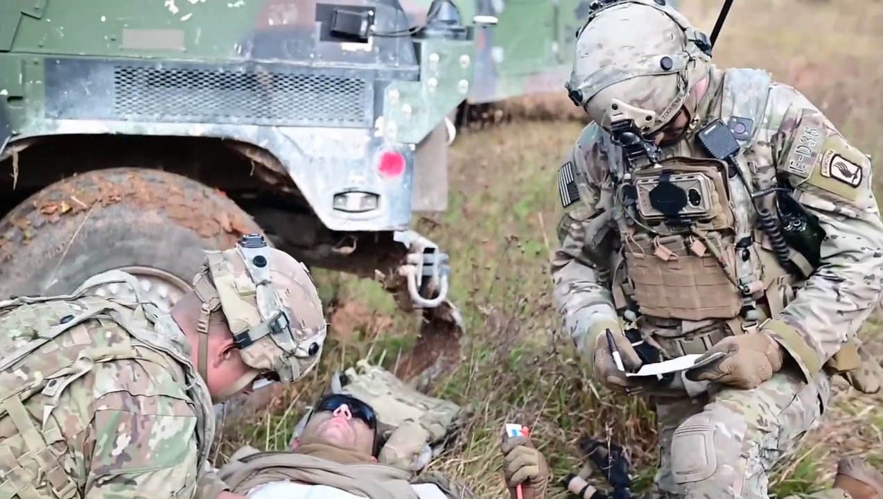 US Army paratroopers assigned to 173rd Airborne Brigade conduct an Bayonet Ready 22 Mounted Attack