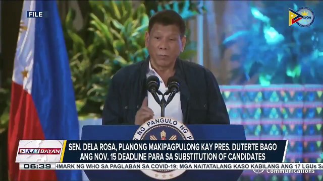 Sen. Dela Rosa, planong makipagpulong kay Pres. Duterte bago ang Nov. 15 deadline para sa substitution of candidates; Kampo ni Bongbong Marcos, umaasang magiging kaalyansa si Mayor Sara Duterte