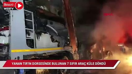 Descargar video: Yanan TIR'ın dorsesinde bulunan 7 sıfır araç küle döndü