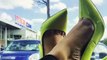 Green Stiletto Heels in Car