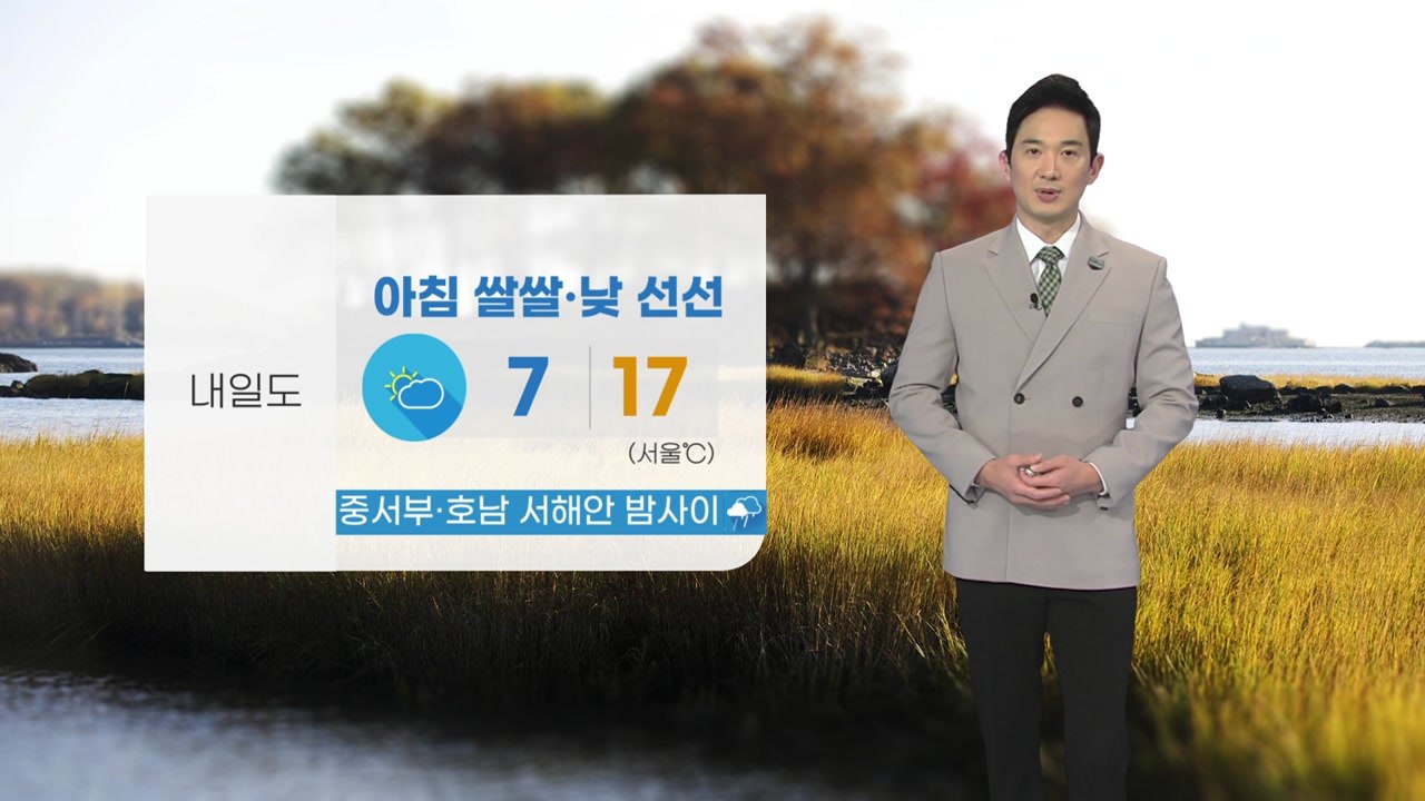 [날씨] 내일도 아침 쌀쌀·낮 선선...중서부·호남 서해안 밤사이 비 / YTN