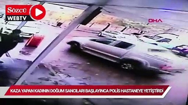 Kaza yapan kadının doğum sancıları başlayınca polis hastaneye yetiştirdi