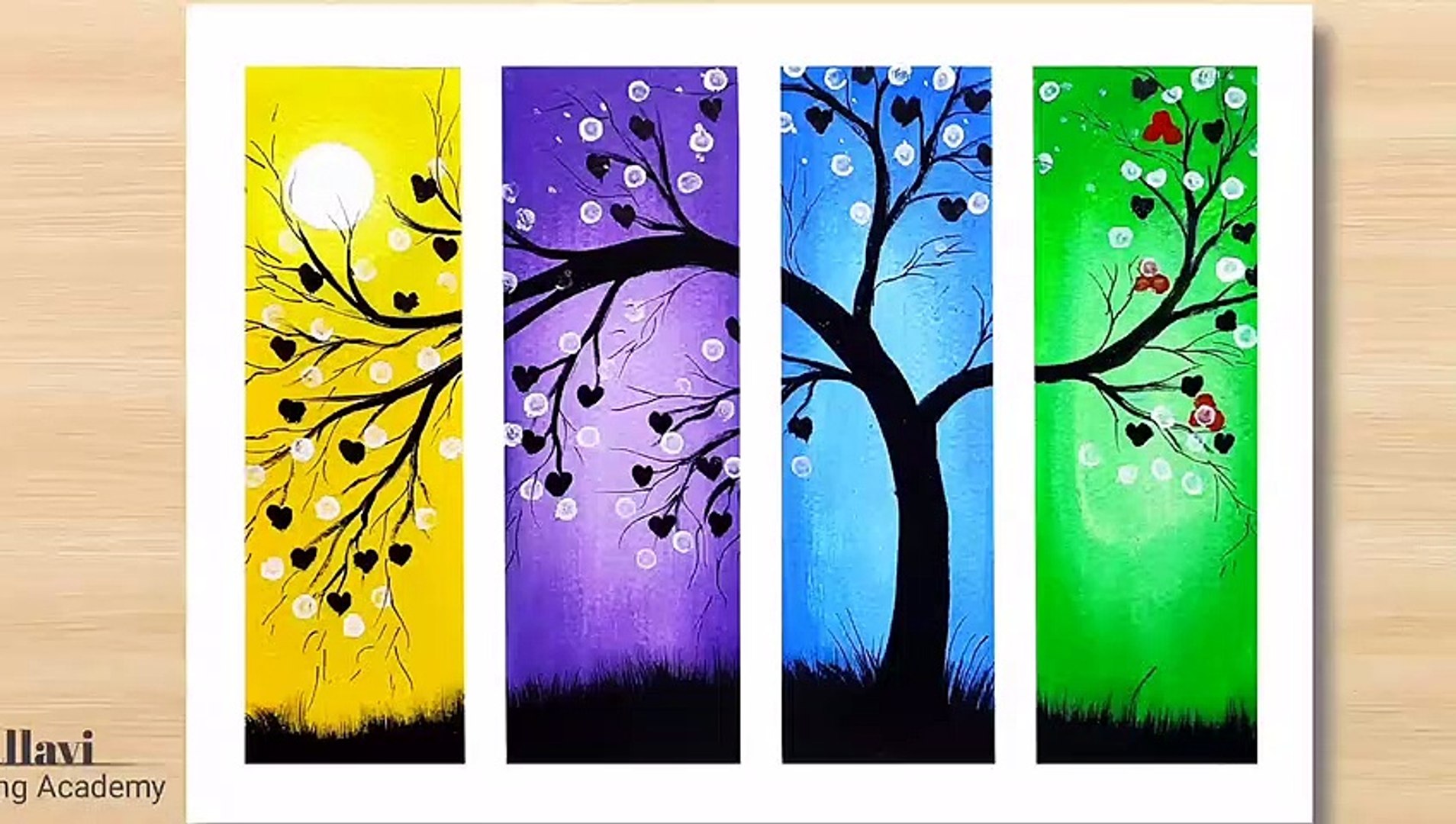 How to draw tree scenery painting with poster color_four colour painting  _Pallavi Drawing Academy - video Dailymotion