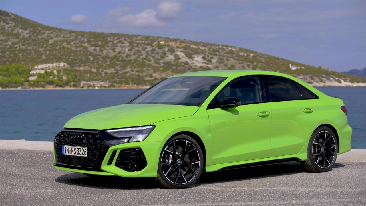 The new Audi RS 3 Sedan Exterior Design in Kyalami green