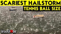 'Massive hailstones hitting the sea with FULL FORCE'