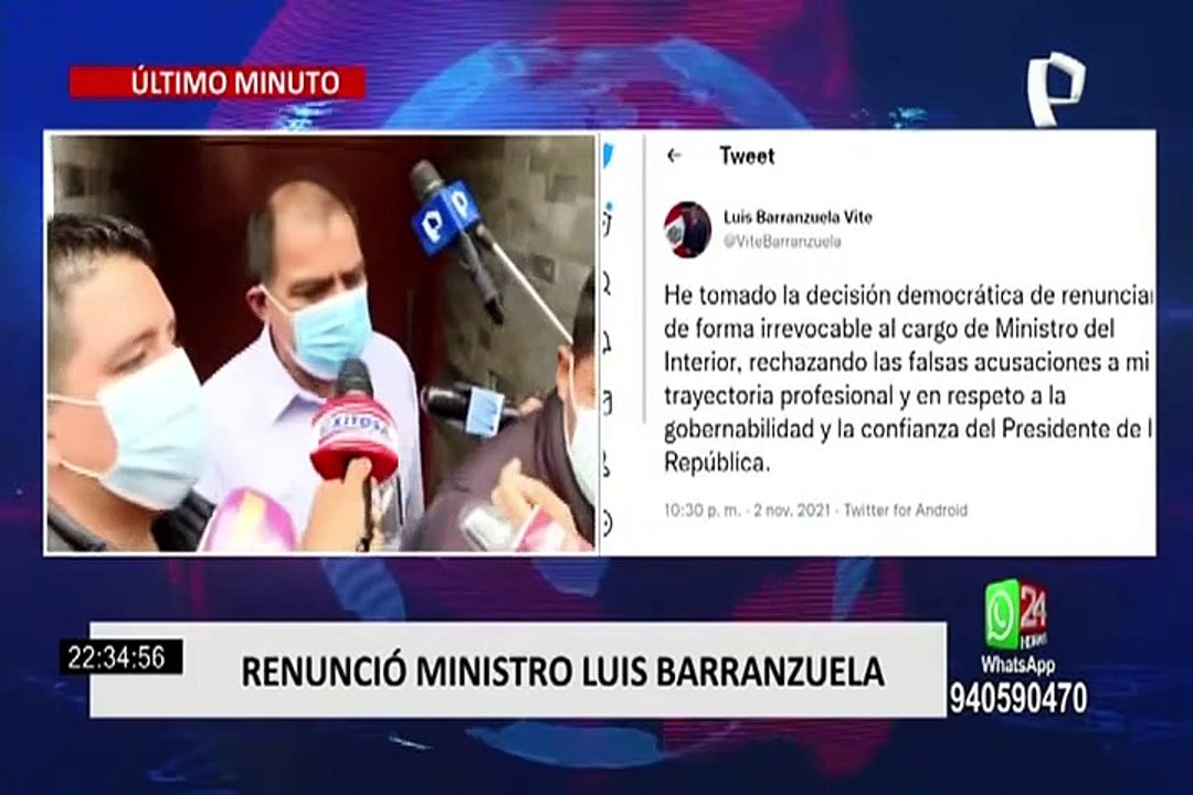 Luis Barranzuela renunció como ministro del Interior