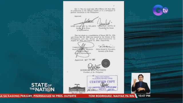 Batas na nagtatakda ng mas mabigat na parusa sa kasong perjury, pinirmahan ni Pres. Duterte | SONA