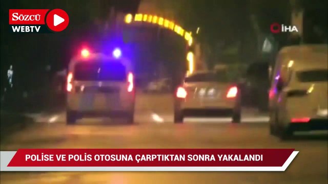 Önce polise çarptı sonra kendisini kovalayan polis otosuna çarptı, yaya olarak kaçarken yakalandı