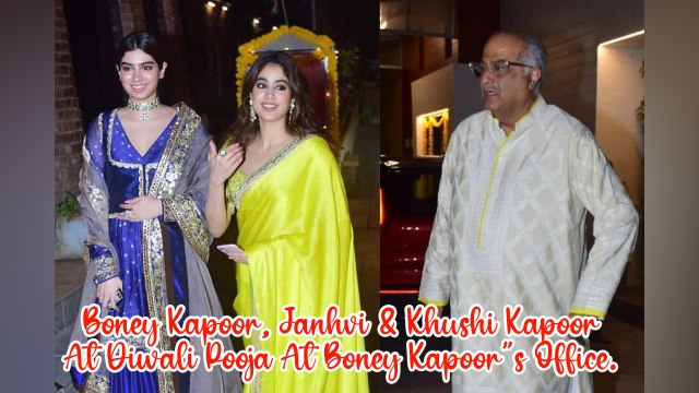 Boney Kapoor, Janhvi & Khushi Kapoor At Diwali Pooja At Boney Kapoor’s Office