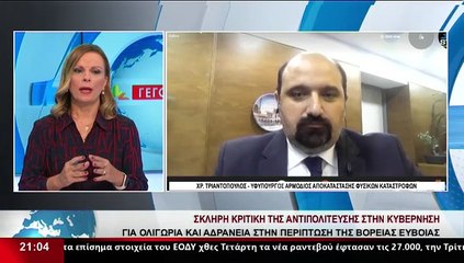 Ο Υφυπουργός αρμόδιος για τις φυσικές καταστροφές, Χρ. Τριαντόπουλος στο δελτίο του Star