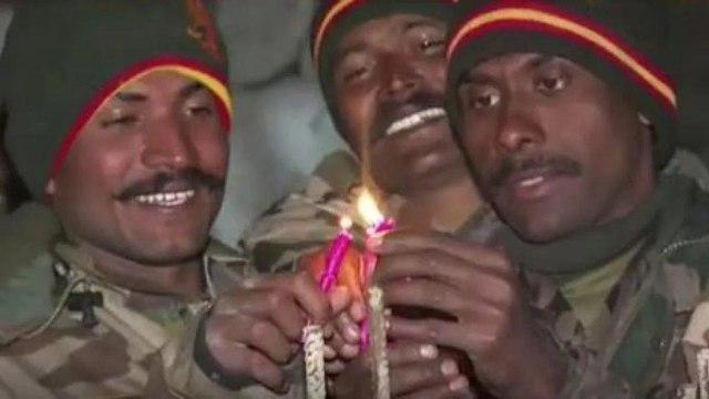 Soldiers protecting borders in chilling cold during Diwali