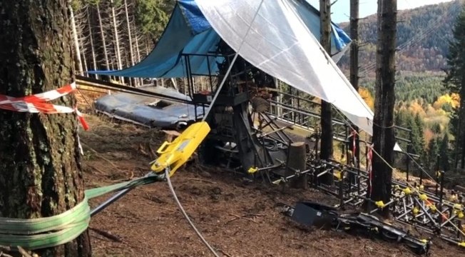 Stresa (VCO) - Tragedia Mottarone, consolidamento struttura per rimozione cabina (05.11.21)