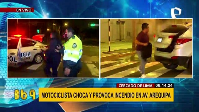 EXCLUSIVO | Camioneta se incendia tras chocar con moto en la avenida Arequipa