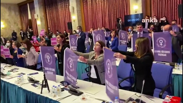 Bütçe görüşmelerinde CHP ve HDP'li vekillerden 'İstanbul Sözleşmesi' için protesto