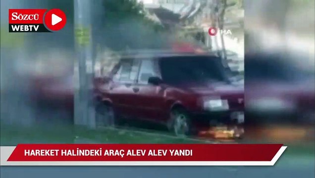Hareket halinde dumanların çıktığı otomobil alevlere teslim oldu