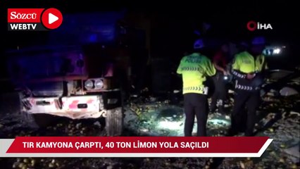 TIR kamyona çarptı, 40 ton limon yola savruldu