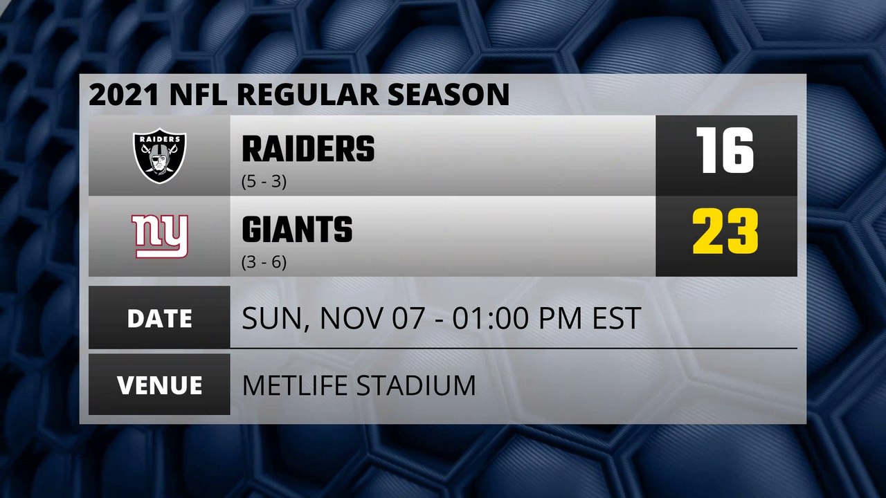 Raiders @ Giants NFL Game Recap for SUN, NOV 07 - 01:00 PM EST