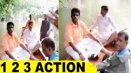 பாஜக தலைவர் அண்ணாமலை கொளத்தூரில் படகில் சென்று ஆய்வு