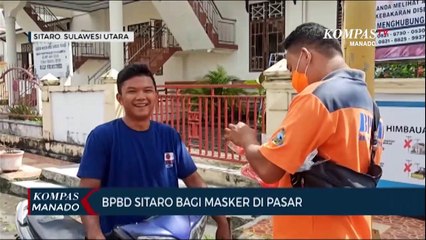 BPBD Sitaro Bagi Masker Di Pasar