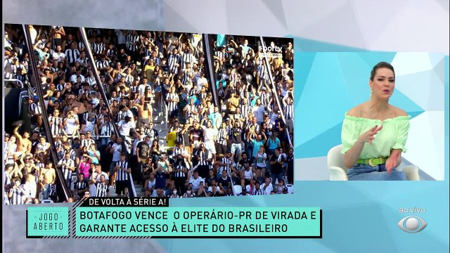 EI, VOCÊ AI, O BOTA JÁ SUBIU, O BOTA JÁ SUBIU! O Botafogo venceu de virada o Operário por 2 a 1 e garantiu o acesso à elite do futebol brasileiro. O Estádio Nilton Santos foi só festa! #JogoAberto